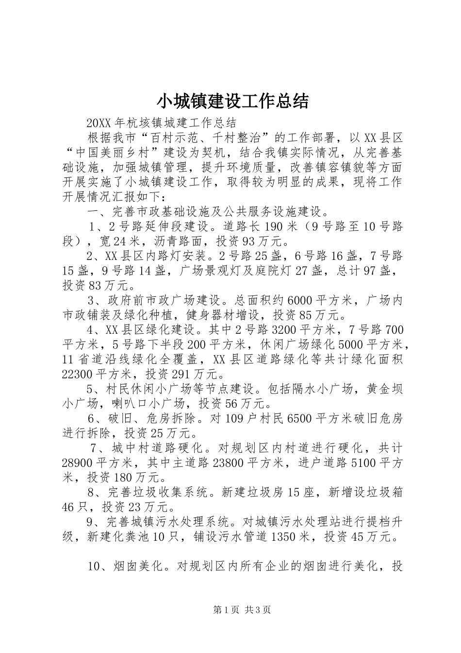 2024年小城镇建设工作总结_第1页