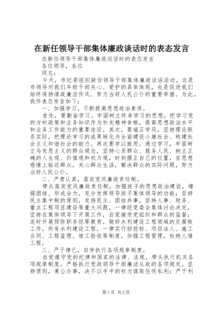2024年在新任领导干部集体廉政谈话时的表态讲话