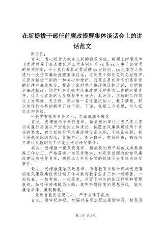 2024年在新提拔干部任前廉政提醒集体谈话会上的致辞范文