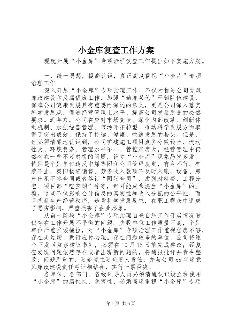 2024年小金库复查工作方案_第1页