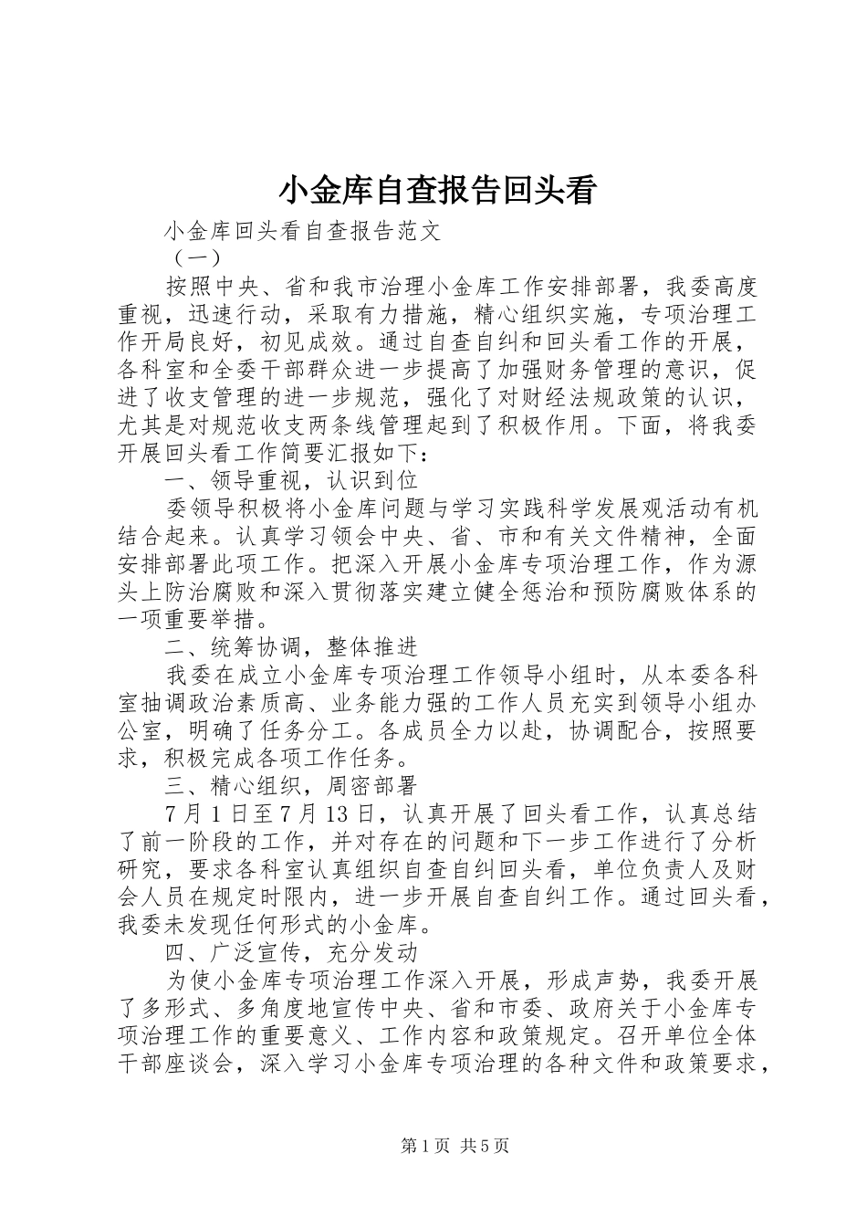 2024年小金库自查报告回头看_第1页