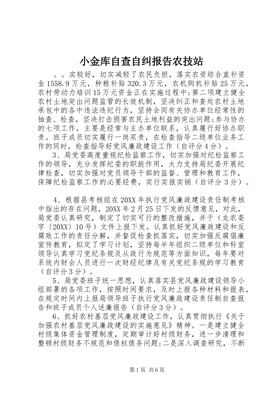 2024年小金库自查自纠报告农技站_第1页