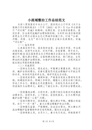 2024年小流域整治工作总结范文