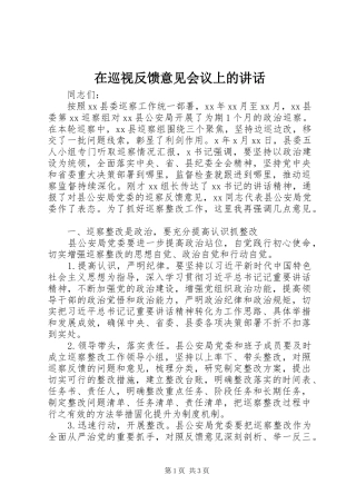 2024年在巡视反馈意见会议上的致辞