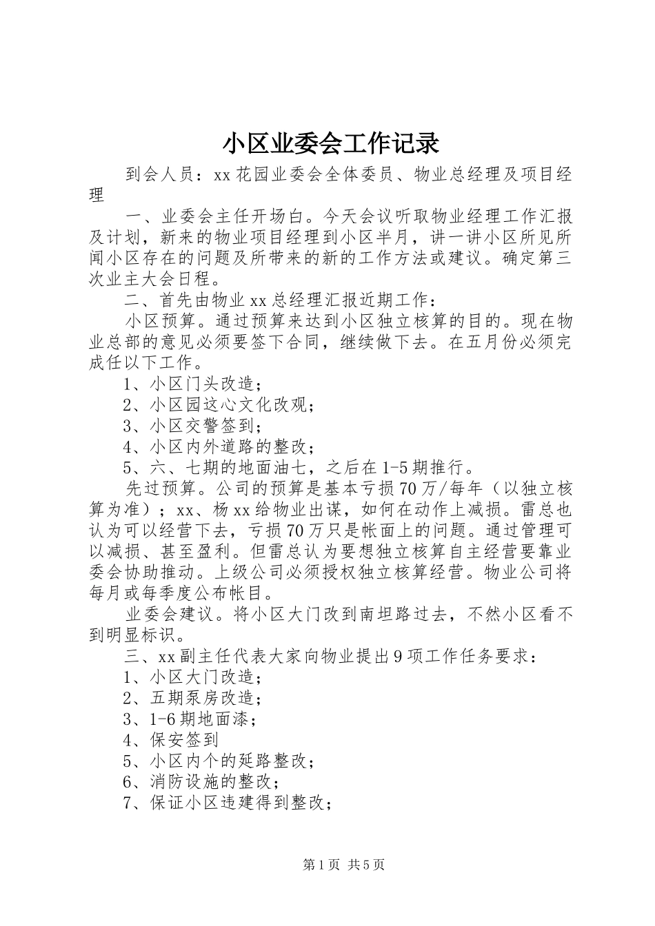 2024年小区业委会工作记录_第1页