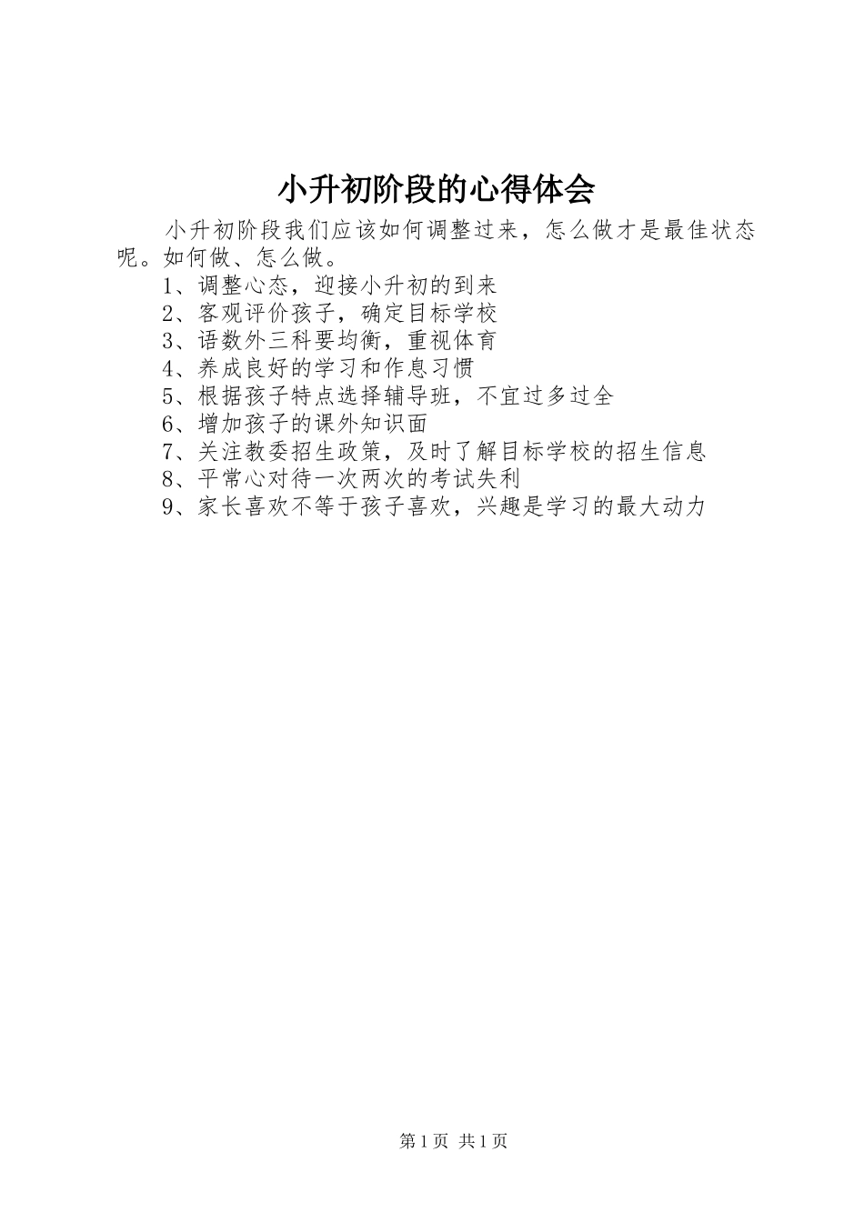 2024年小升初阶段的心得体会_第1页