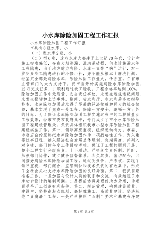 2024年小水库除险加固工程工作汇报