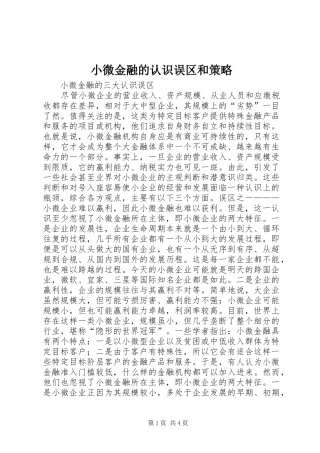 2024年小微金融的认识误区和策略