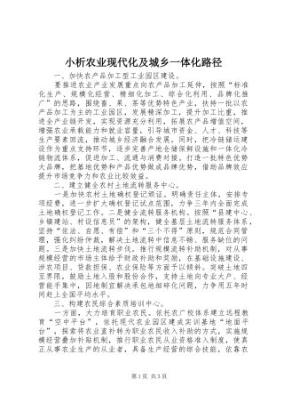 2024年小析农业现代化及城乡一体化路径