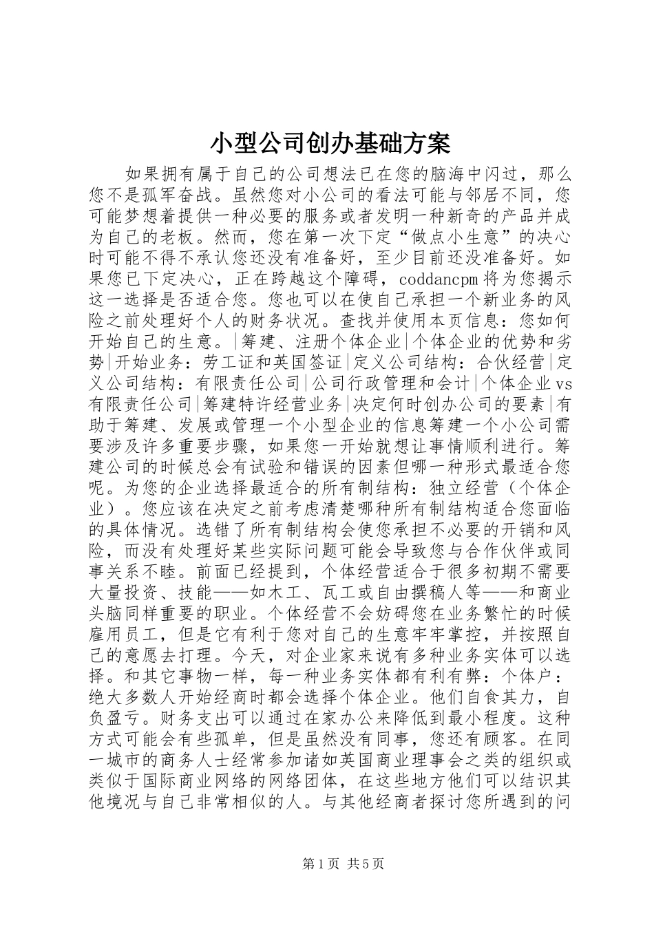 2024年小型公司创办基础方案_第1页