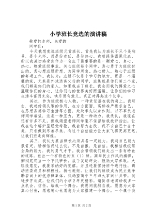 2024年小学班长竞选的演讲稿