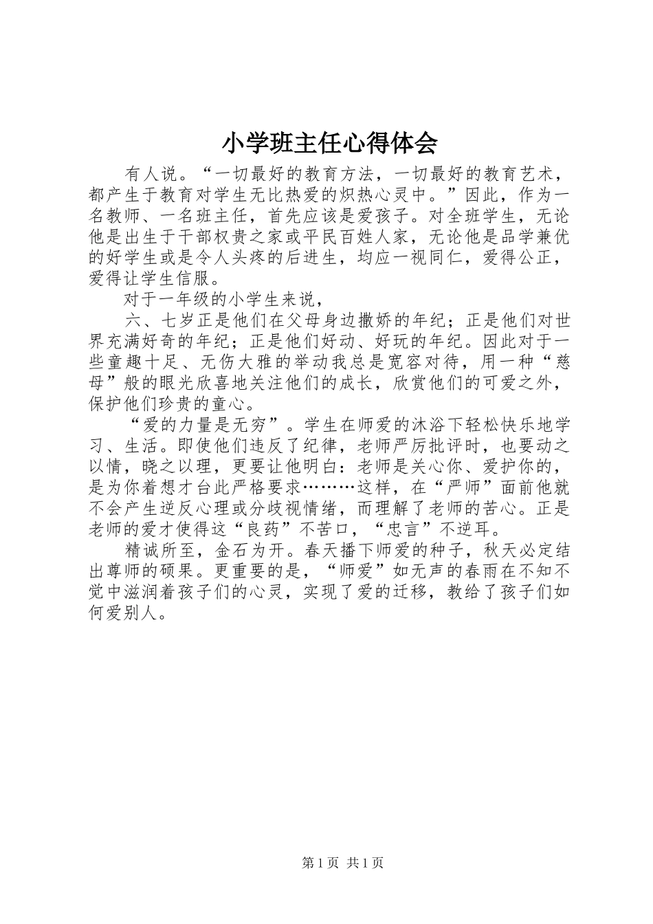 2024年小学班主任心得体会_第1页