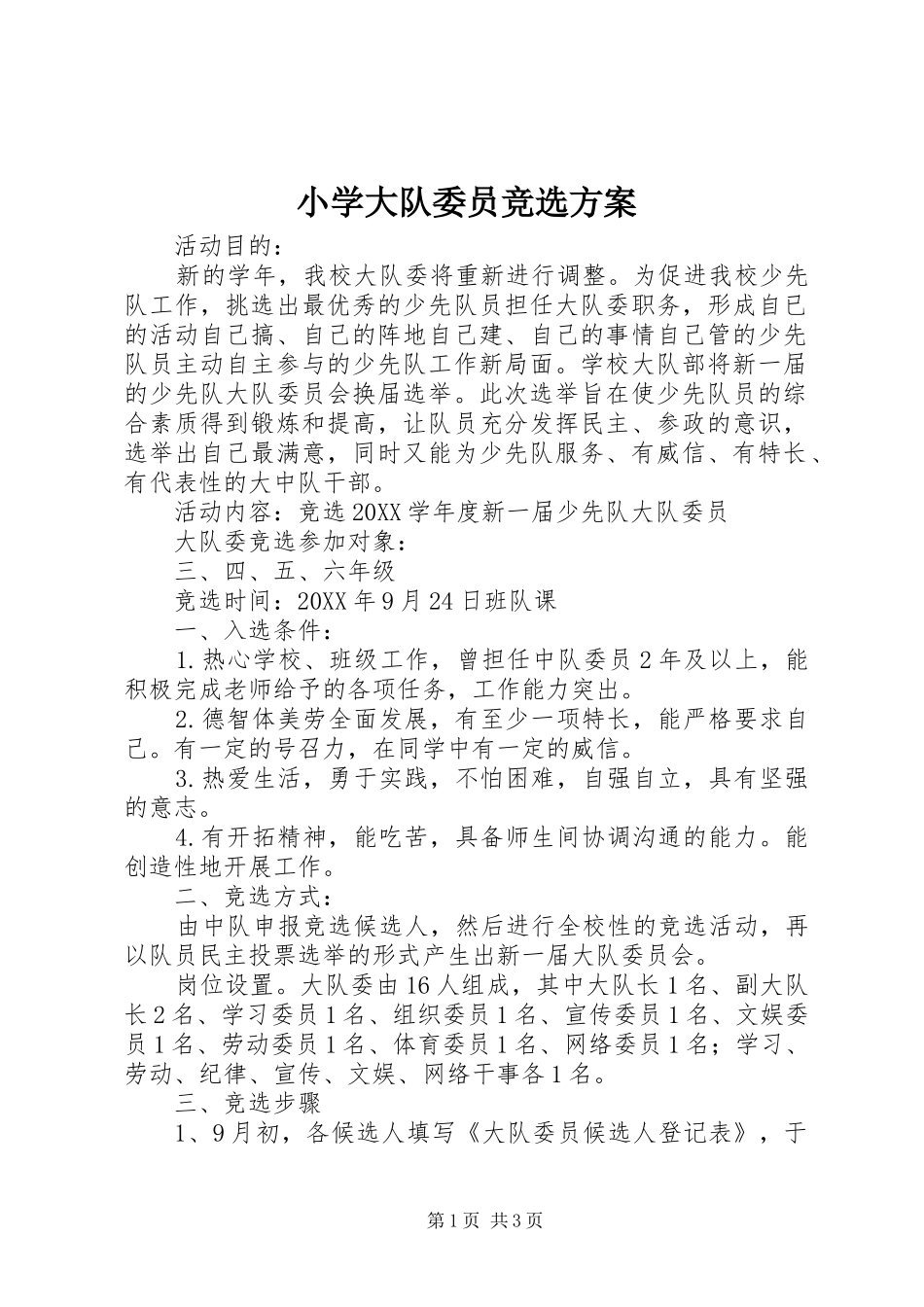 2024年小学大队委员竞选方案_第1页