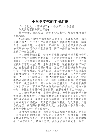 2024年小学党支部的工作汇报