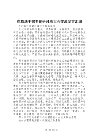 2024年在政法干部专题研讨班大会交流讲话汇编