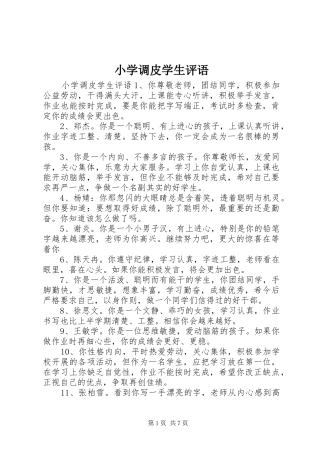 2024年小学调皮学生评语