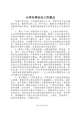 2024年小学冬季安全工作要点