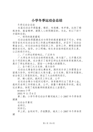2024年小学冬季运动会总结