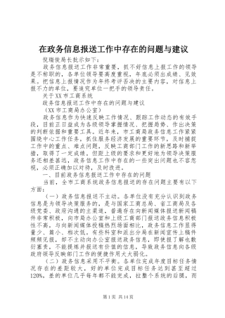 2024年在政务信息报送工作中存在的问题与建议