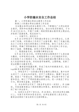 2024年小学防溺水安全工作总结