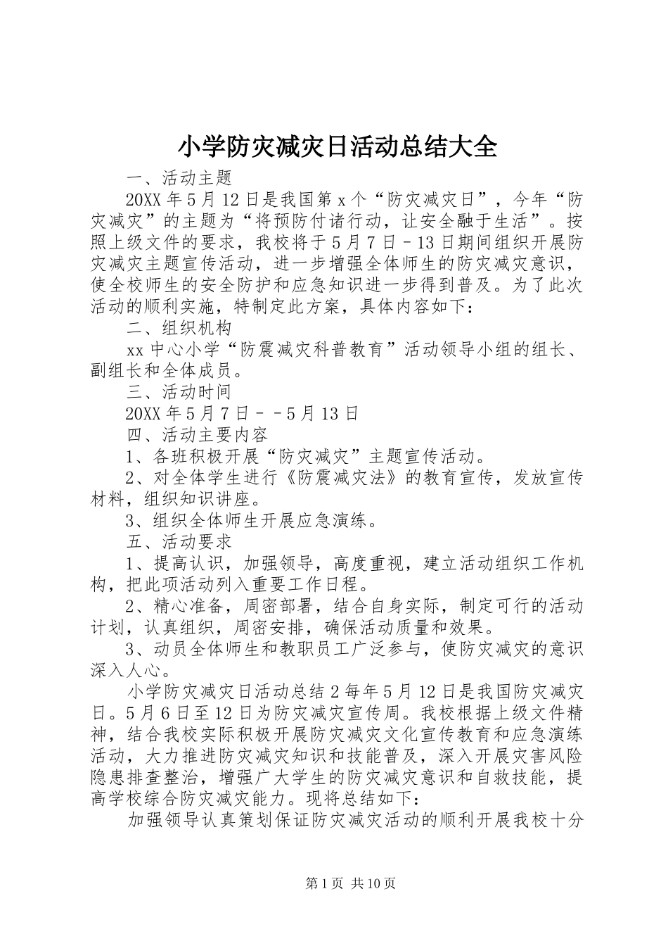 2024年小学防灾减灾日活动总结大全_第1页