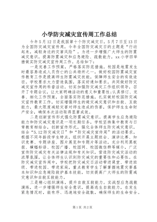 2024年小学防灾减灾宣传周工作总结