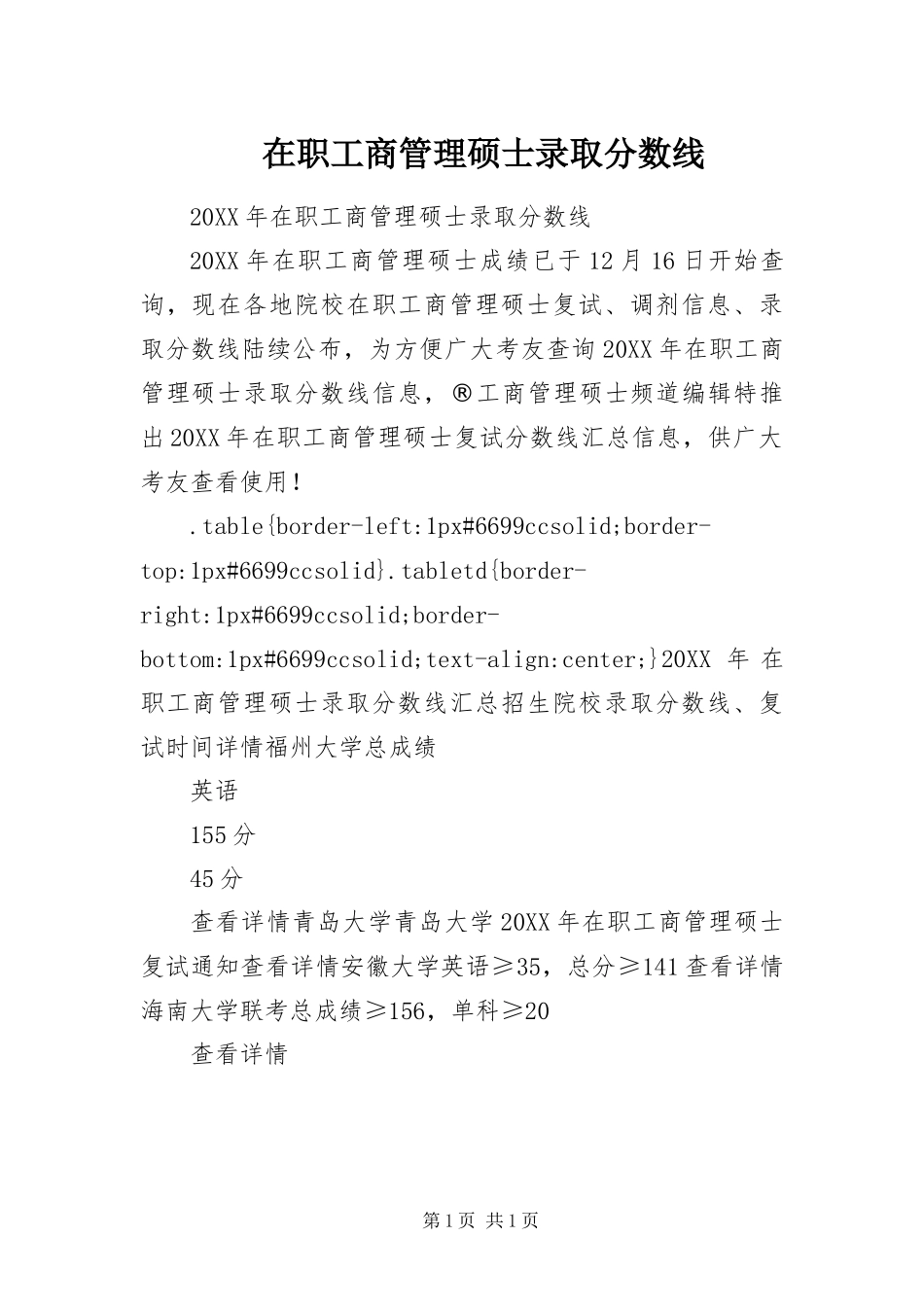 2024年在职工商管理硕士录取分数线_第1页