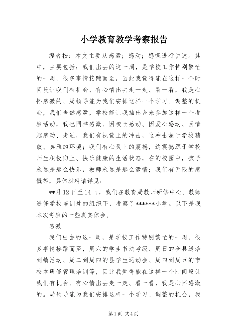 2024年小学教育教学考察报告_第1页