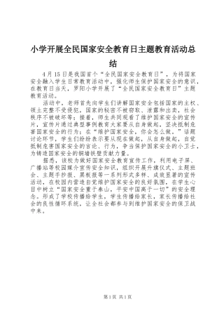 2024年小学开展全民国家安全教育日主题教育活动总结