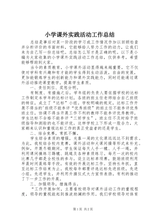 2024年小学课外实践活动工作总结