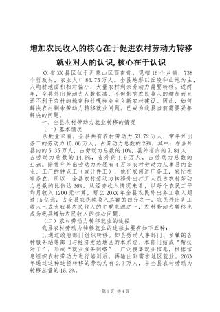 2024年增加农民收入的核心在于促进农村劳动力转移就业对人的认识核心在于认识