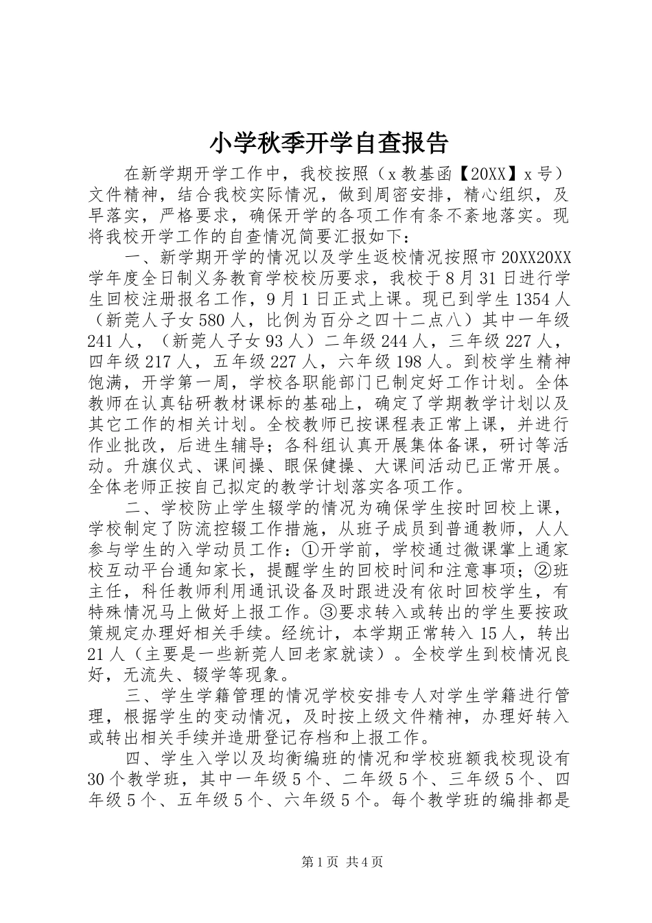 2024年小学秋季开学自查报告_第1页
