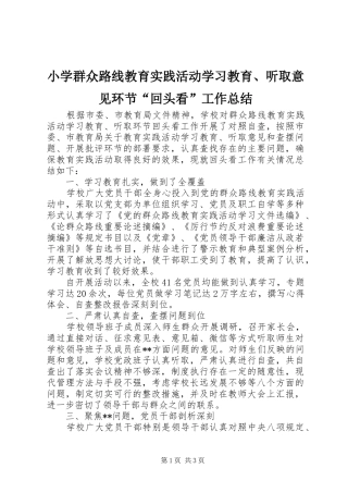 2024年小学群众路线教育实践活动学习教育听取意见环节回头看工作总结