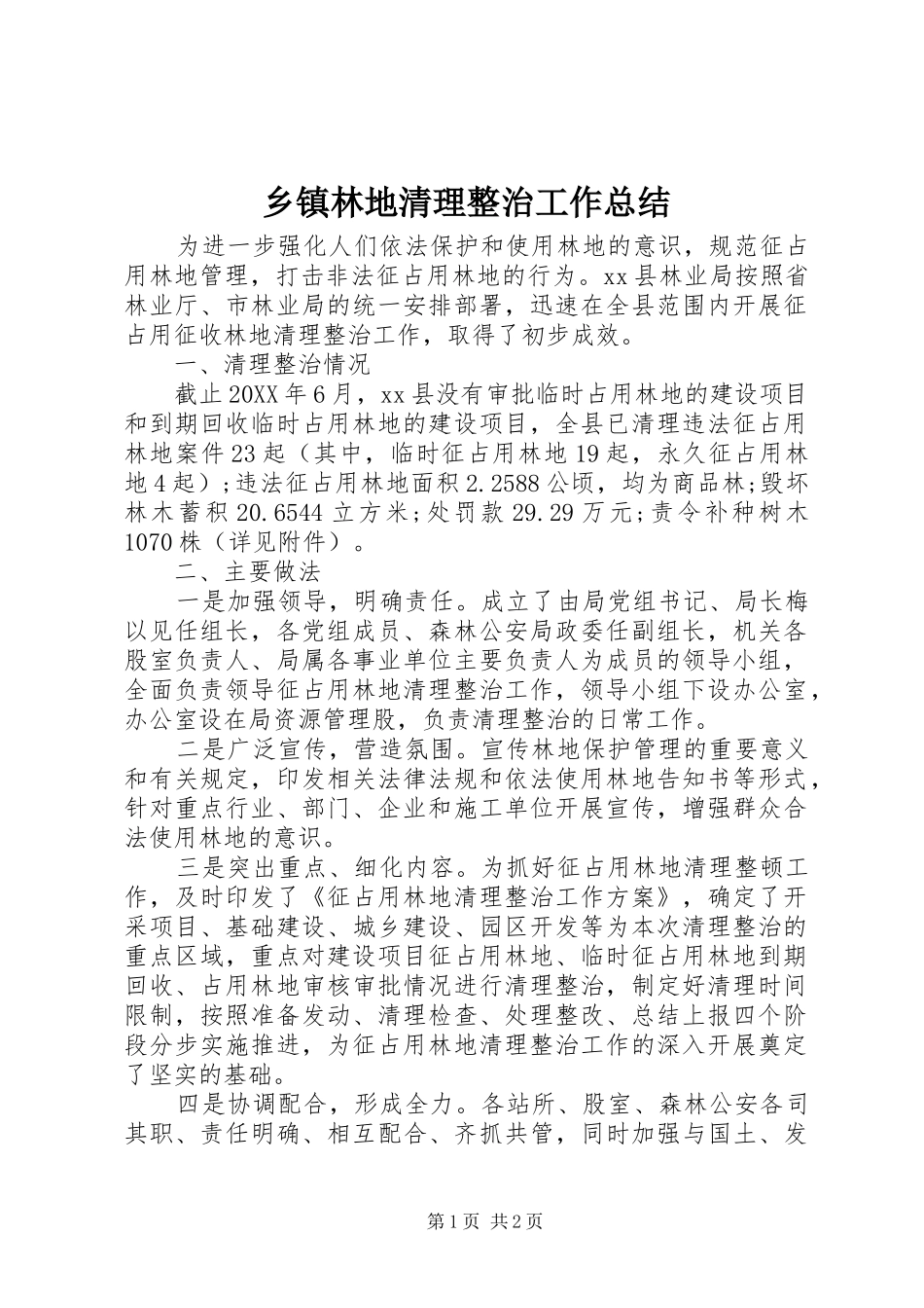 2024年乡镇林地清理整治工作总结_第1页