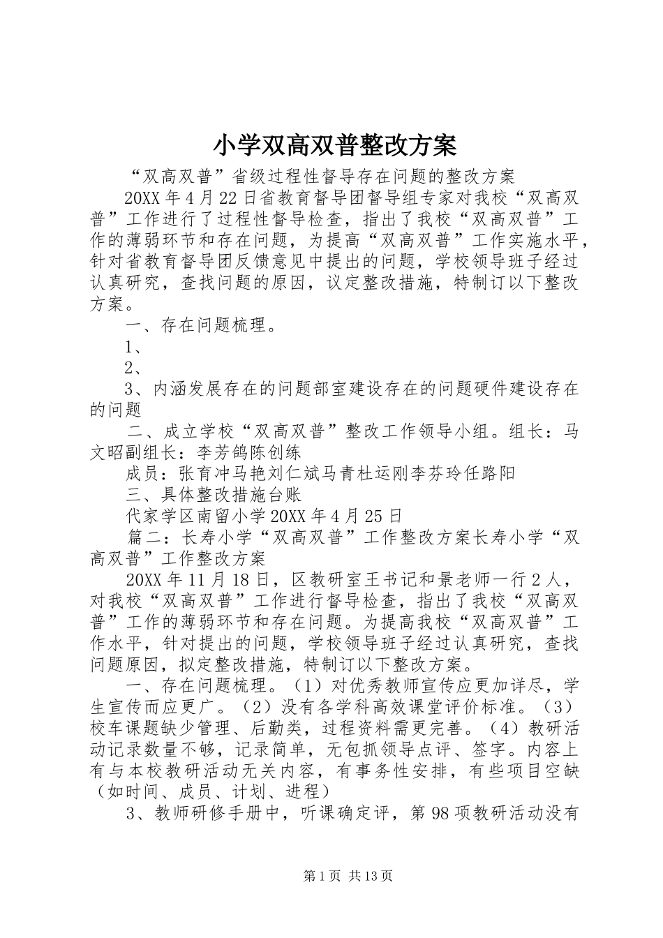 2024年小学双高双普整改方案_第1页