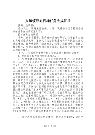 2024年乡镇领导对目标任务完成汇报