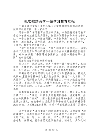 2024年扎实推动两学一做学习教育汇报