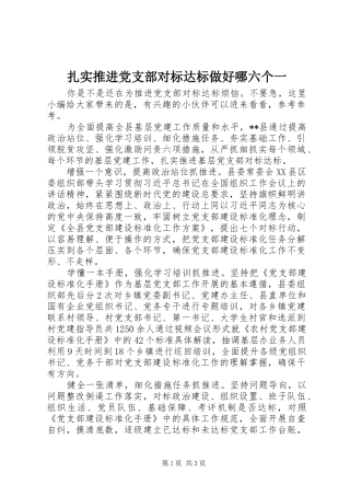 2024年扎实推进党支部对标达标做好哪六个一