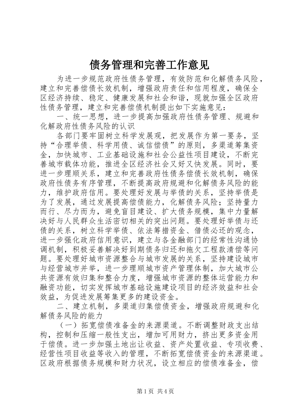 2024年债务管理和完善工作意见_第1页
