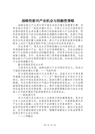 2024年战略性新兴产业机会与投融资策略