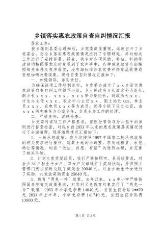 2024年乡镇落实惠农政策自查自纠情况汇报