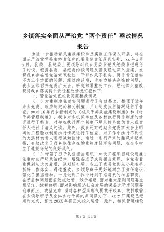 2024年乡镇落实全面从严治党两个责任整改情况报告
