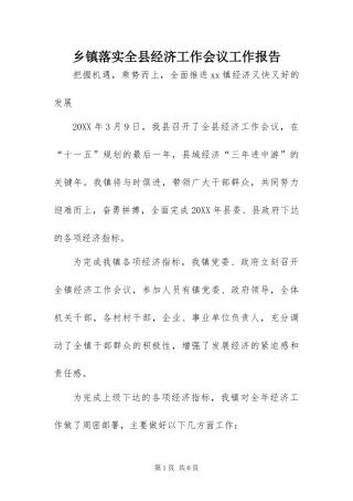 2024年乡镇落实全县经济工作会议工作报告