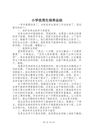 2024年小学优秀生培养总结