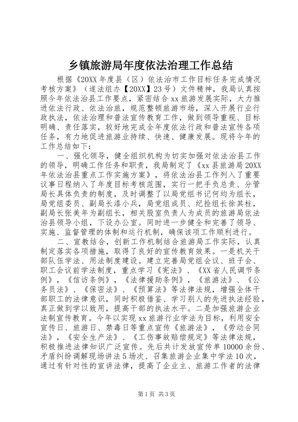 2024年乡镇旅游局年度依法治理工作总结_第1页