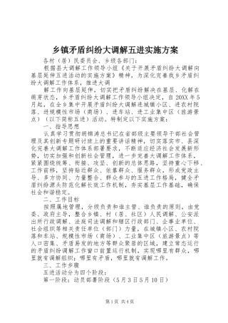 2024年乡镇矛盾纠纷大调解五进实施方案