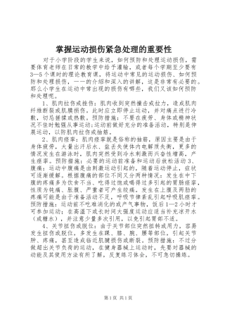 2024年掌握运动损伤紧急处理的重要性