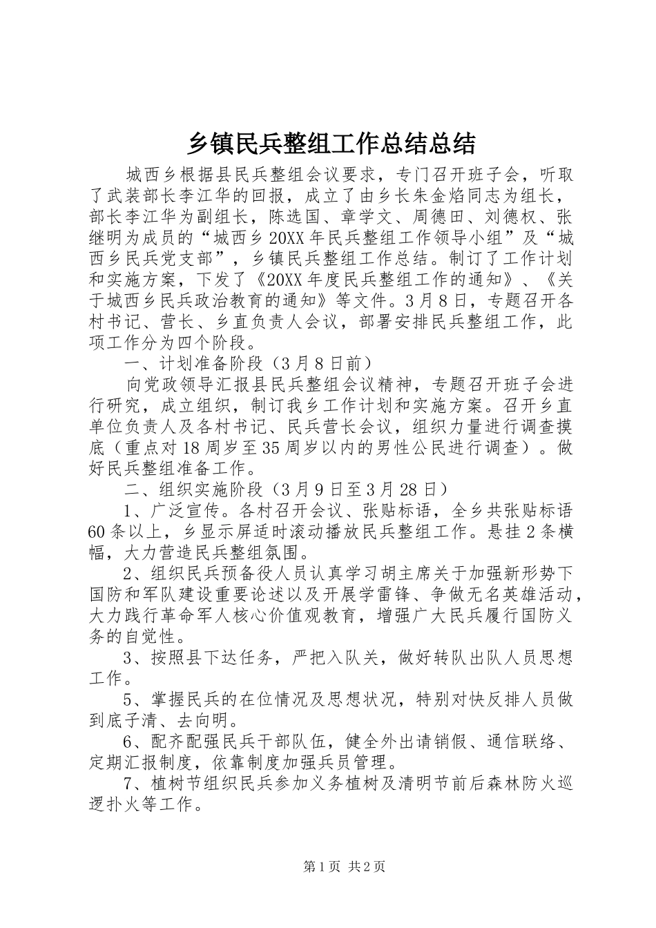 2024年乡镇民兵整组工作总结总结_第1页