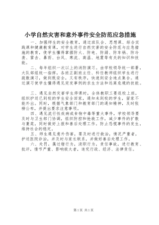 2024年小学自然灾害和意外事件安全防范应急措施
