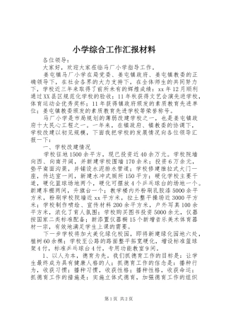 2024年小学综合工作汇报材料